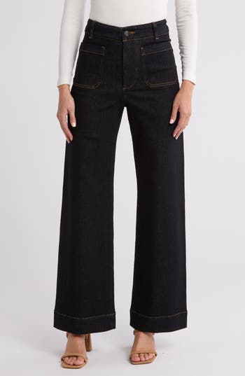 Vigoss Patch Pocket High Waist Wide Leg Jeans In Rinse