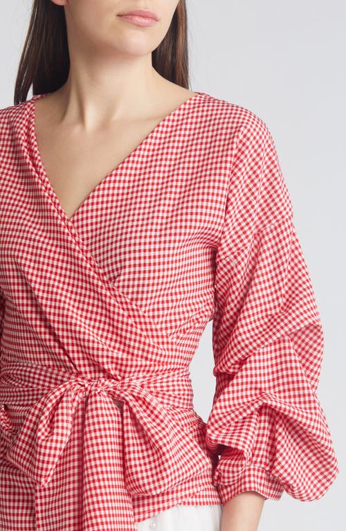 Shop Nikki Lund Anna Tie Waist Wrap Top In Red/wht