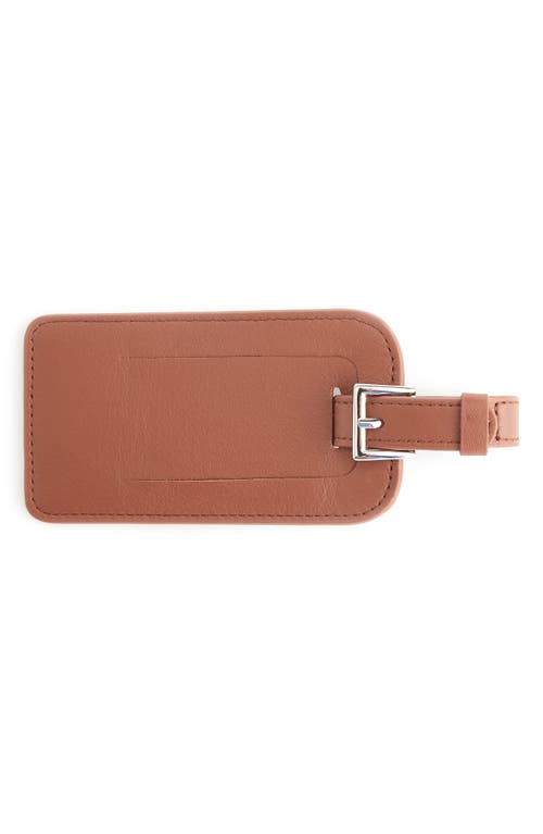 Personalized Leather Luggage Tag in Tan- Silver Foil