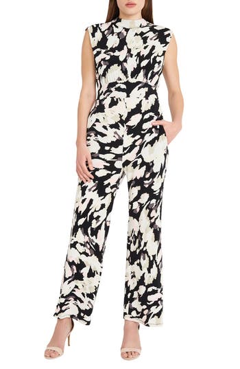Donna Morgan For Maggy Mock Neck Sleeveless Jumpsuit In Black/misty Rose