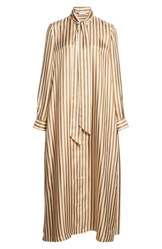 Shop Max Mara Faesite Stripe Long Sleeve Silk Twill Shirtdress In Honey