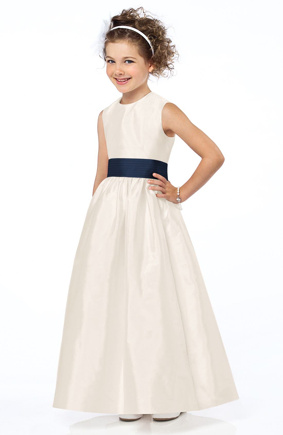 Dessy Collection Sash Detail Sleeveless Dupioni Flower Girl Dress