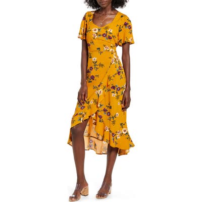 Band Of Gypsies Floral Flutter Sleeve Midi Dress, Burgundy