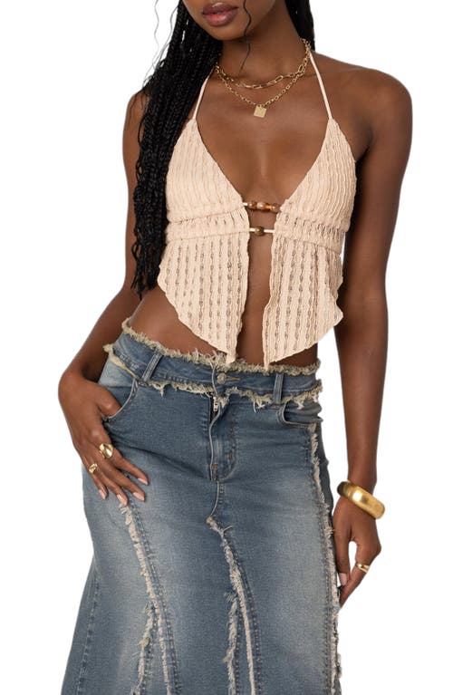 EDIKTED Anaya Textured Knit Halter Top Beige at Nordstrom,