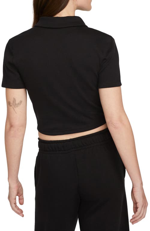 Shop Nike Essentials Stretch Crop Polo In Black/white