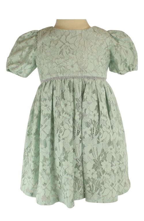 Popatu Kids' Floral Lace Overlay Puff Sleeve Dress in Mint 