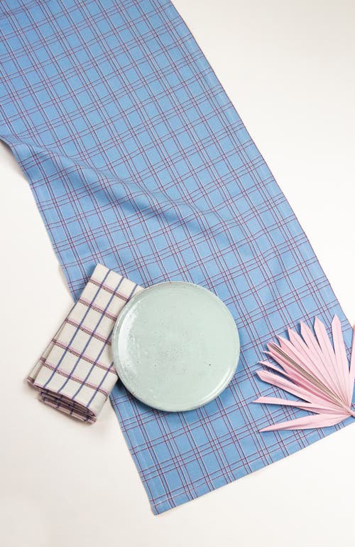 Archive New York Chiapas Handwoven Plaid Cotton Table Runner In Blue
