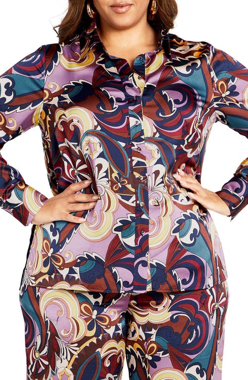 City Chic Mara Print Satin Shirt Envy Abstract at