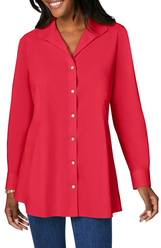 Foxcroft Cecilia Non-iron Button-up Tunic Shirt In Sweet Cherry