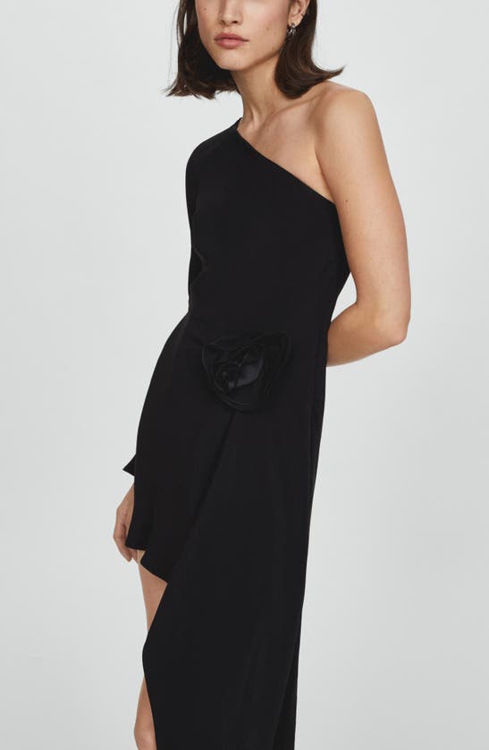 Shop Mango Gardenia One-shoulder Long Sleeve Minidress In Black