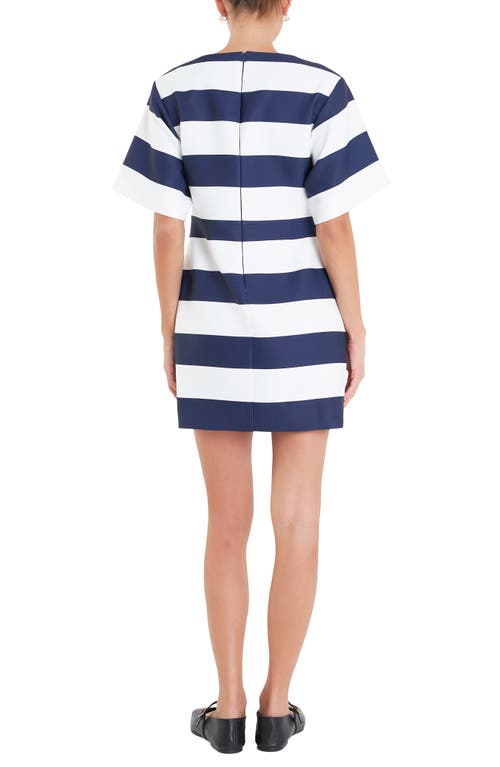 Shop English Factory Wide Stripe Minidress In Off White/navy