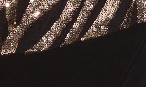 Connected Apparel Sequin Faux Wrap Dress In Black/gold