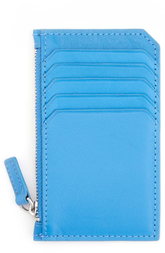 Royce New York Zip Leather Card Case In Light Blue