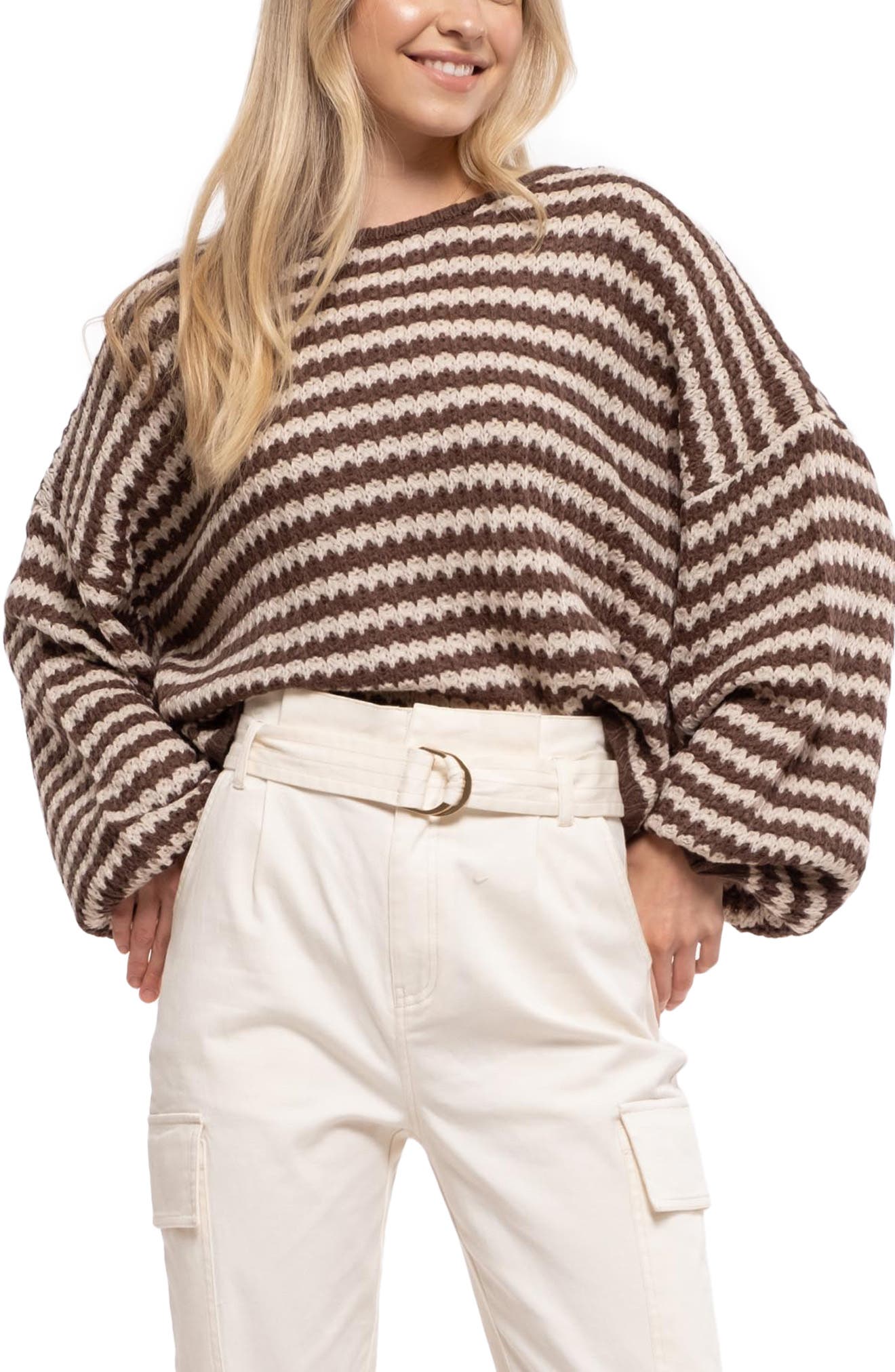 Blu Pepper Stripe Back Tie Sweater 