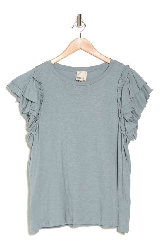 Shop Industry Republic Clothing Double Flutter Ruffle Sleeve Pima Cotton T-shirt In Dusty Blue