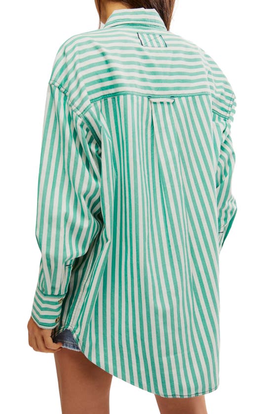 Shop Free People Freddie Stripe Oversize Button-up Shirt In French Green Combo