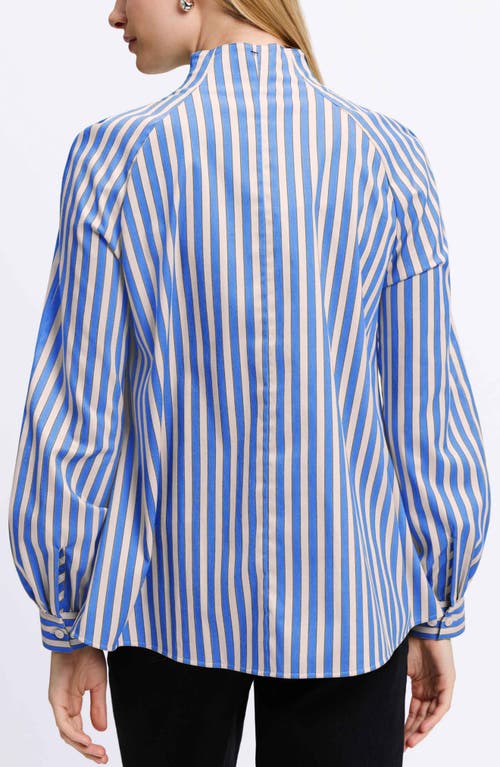 Shop Foxcroft Daphne Stripe Stretch Cotton Blend Button-up Shirt In Cobalt Blue/neu