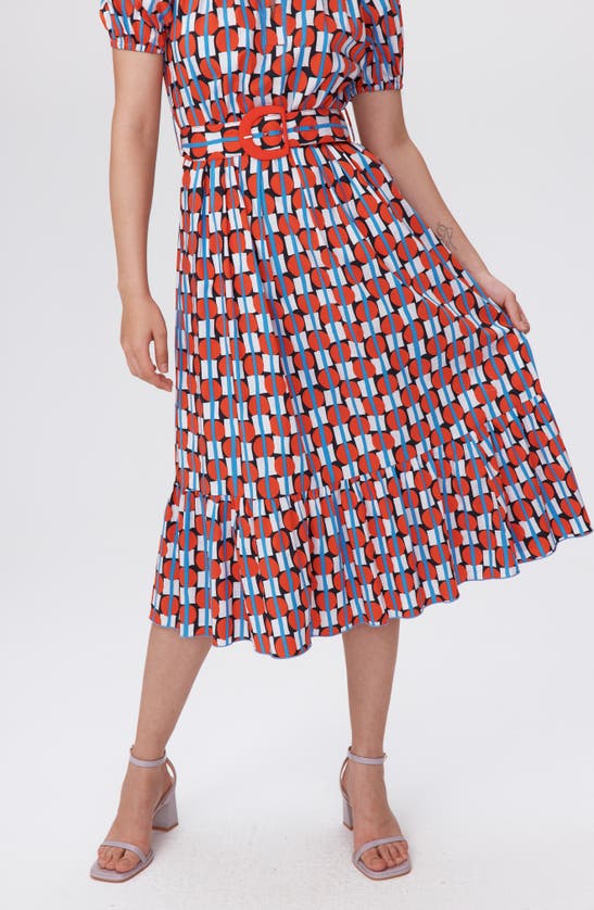 Shop Dvf Lindy Geo Print Belted Midi Dress In Maypole Red