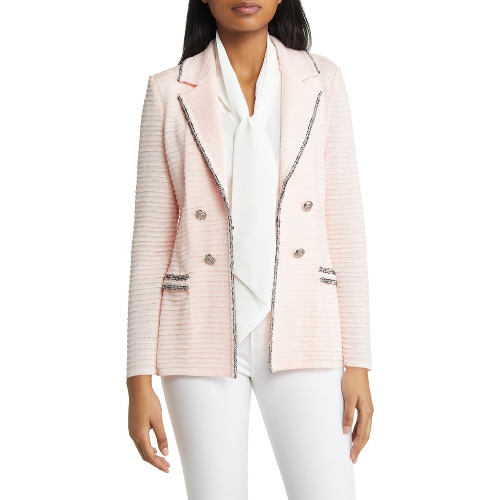 Ming Wang Contrast Trim Textured Knit Blazer In Pink