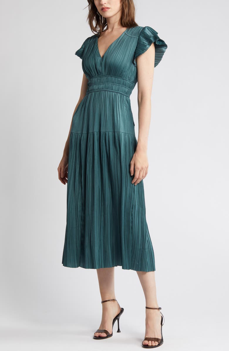 MOON RIVER Plissé Midi Dress | Nordstrom