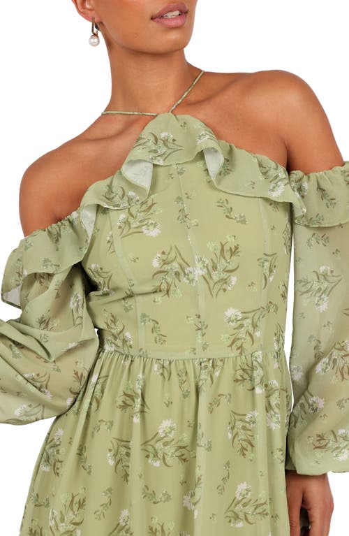 Petal And Pup Petal & Pup Alina Floral Cold Shoulder Long Sleeve Maxi Dress In Green