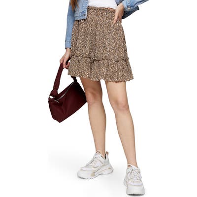 Topshop Crystal Animal Print Miniskirt, US - Beige