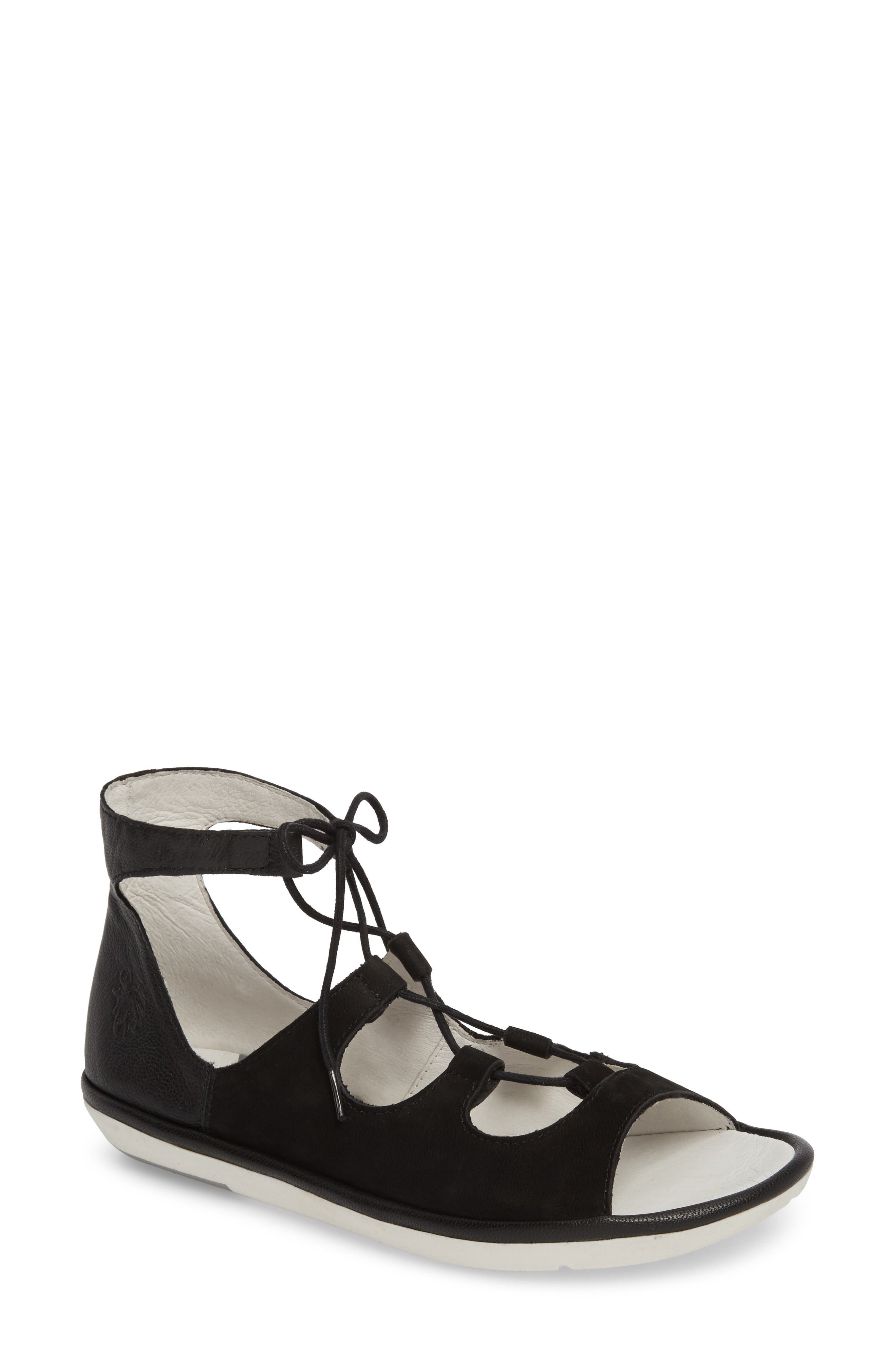 Fly London Mura Ghillie Sandal - Black