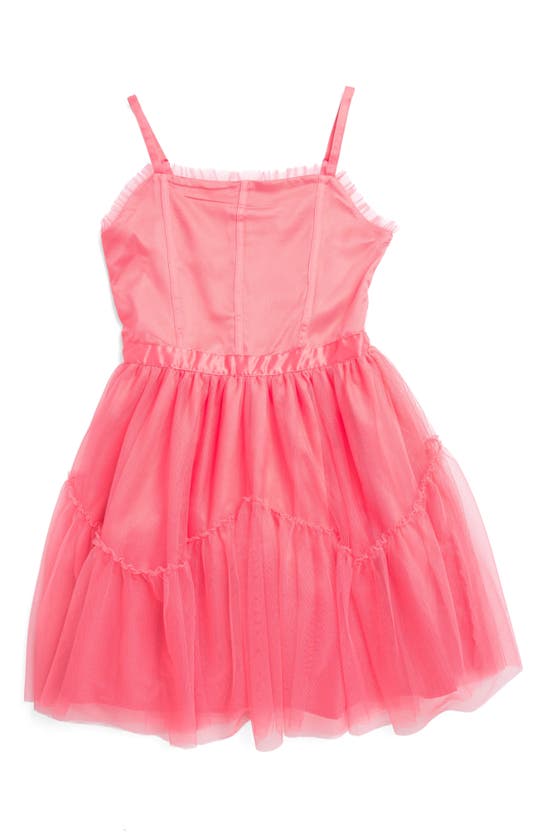 Shop Bcbg Kids' Ruffle Mesh Fit & Flare Party Dress In Hot Coral
