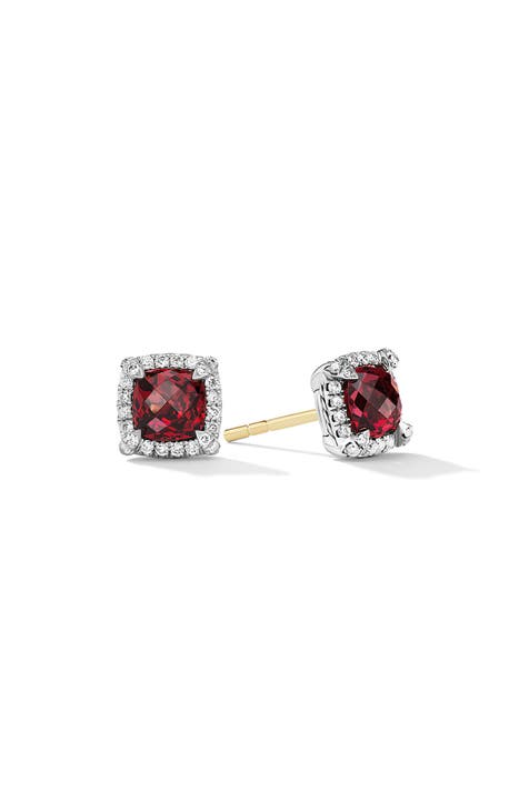 Petite Chatelaine® Pavé Bezel Stud Earrings with Semiprecious Stone and Diamonds