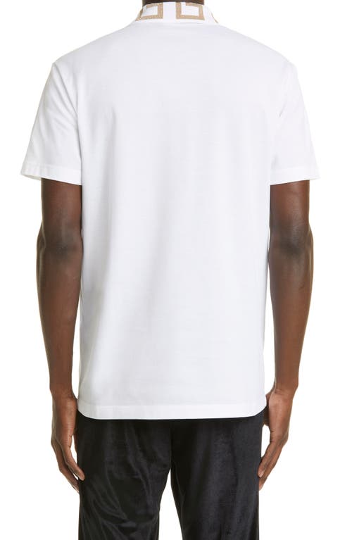 Versace Men Greca Polo Shirt With Short Sleeves In White