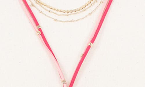 Olivia Welles Layered Chain And Suede Lariat Necklace In Gold/pink