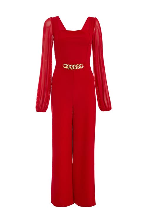Quiz Scuba Crepe Chiffon Sleeve Jumpsuit In Red