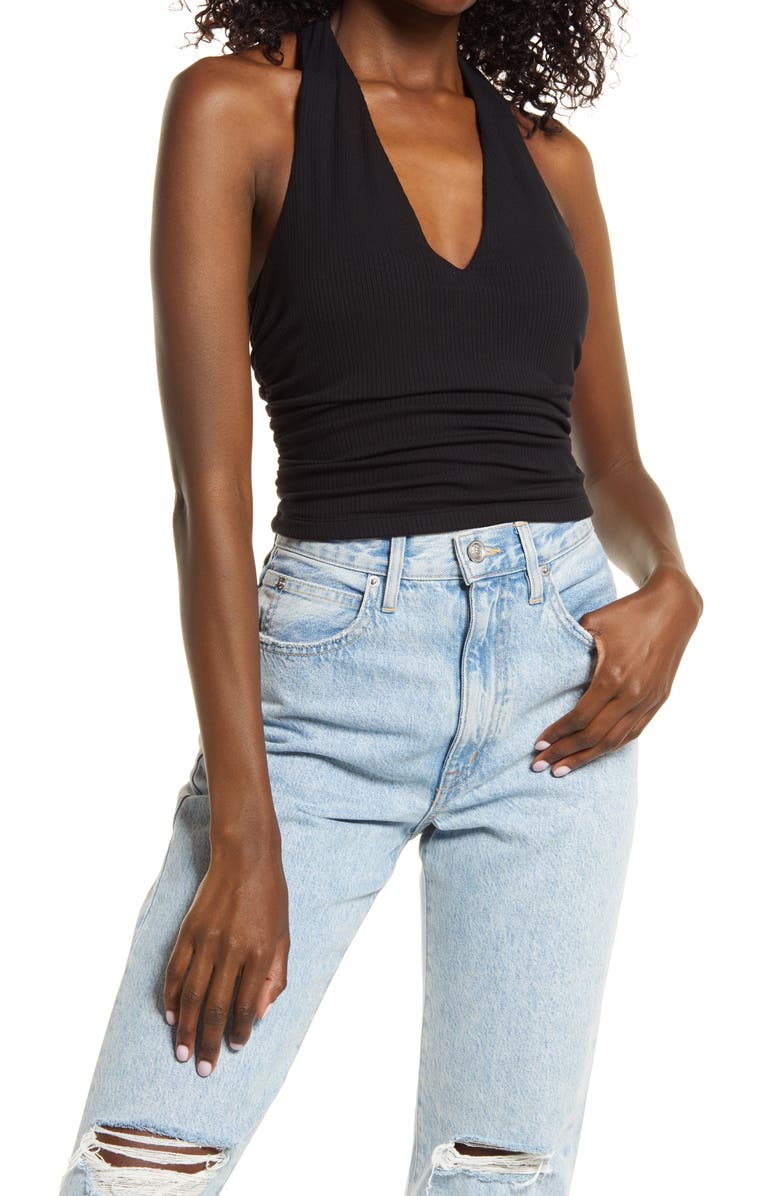 AFRM Arkin Crop Halter Top, Main, color, NOIR