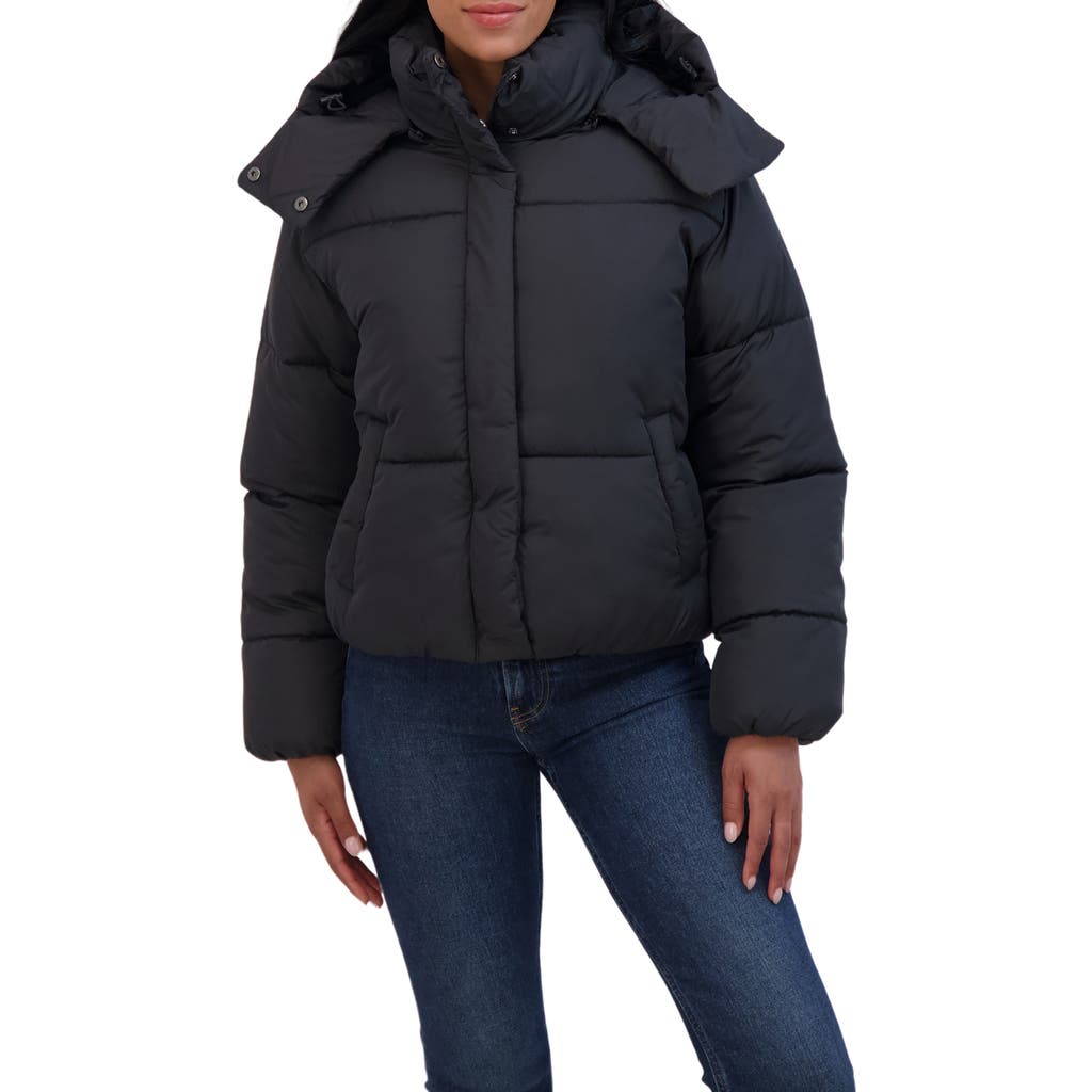 Sebby Short Hooded Puffer Jacket In Black