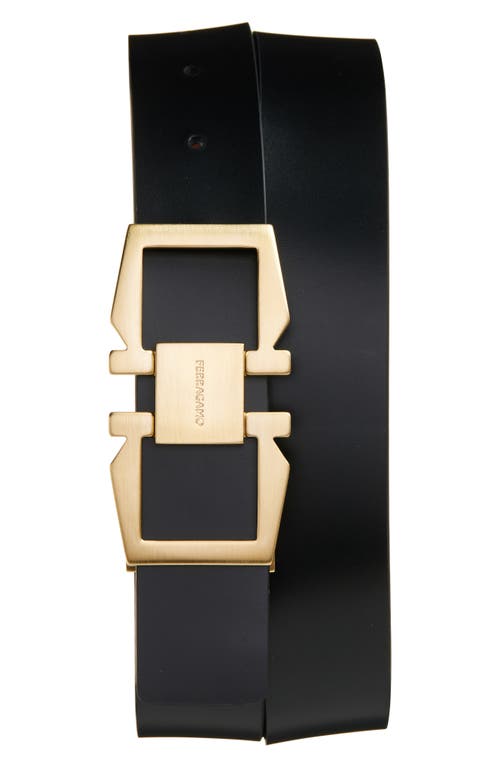 Ferragamo Double Gancio Reversible Leather Belt In New Cognac Nero