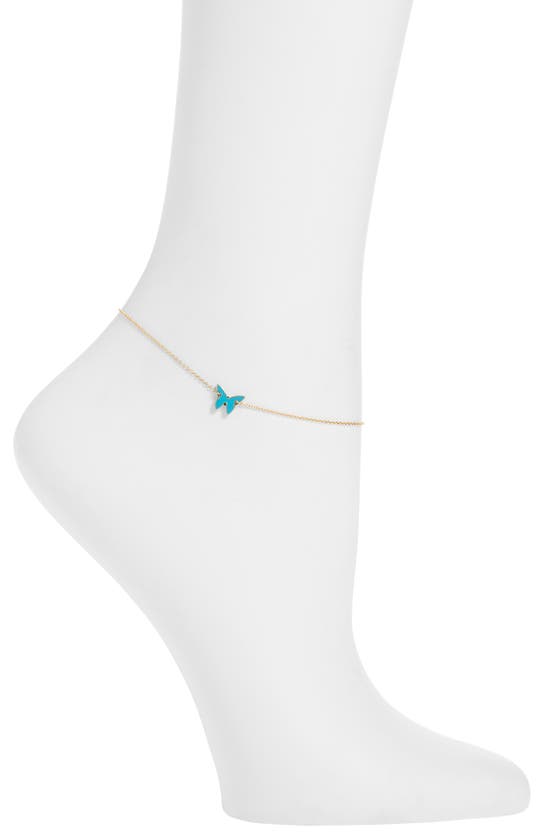 Shop Jennifer Zeuner Mariah Butterfly Anklet In Yellow Gold/turquoise