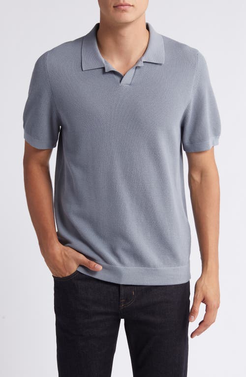 7 For All Mankind Textured Johnny Collar Polo in Dusty Blue 