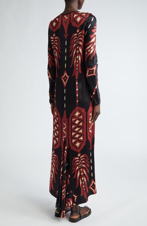 Shop Johanna Ortiz Relics Of Wisdom Long Sleeve Silk Maxi Dress In Apacheria Black-marsala-ecru