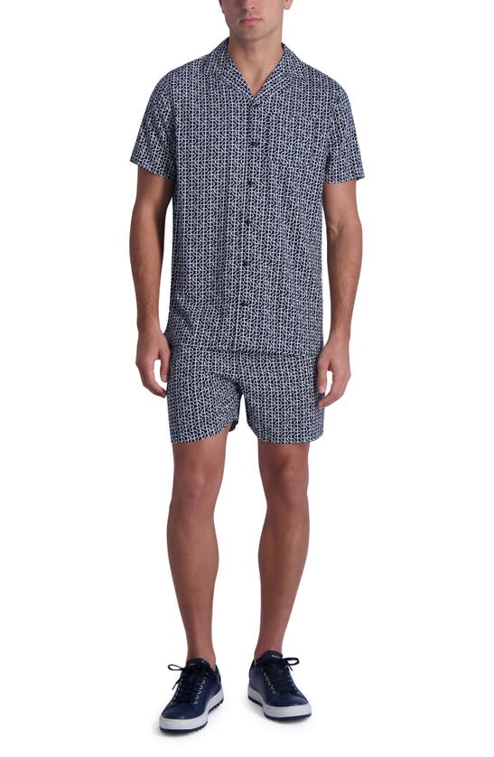 Shop Karl Lagerfeld Paris Wavy Print Short Sleeve Button-up Shirt In Blue Multi
