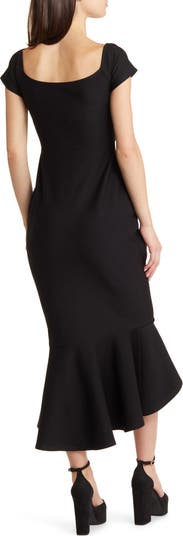 How Much I Care Black Off-the-Shoulder Midi Dress