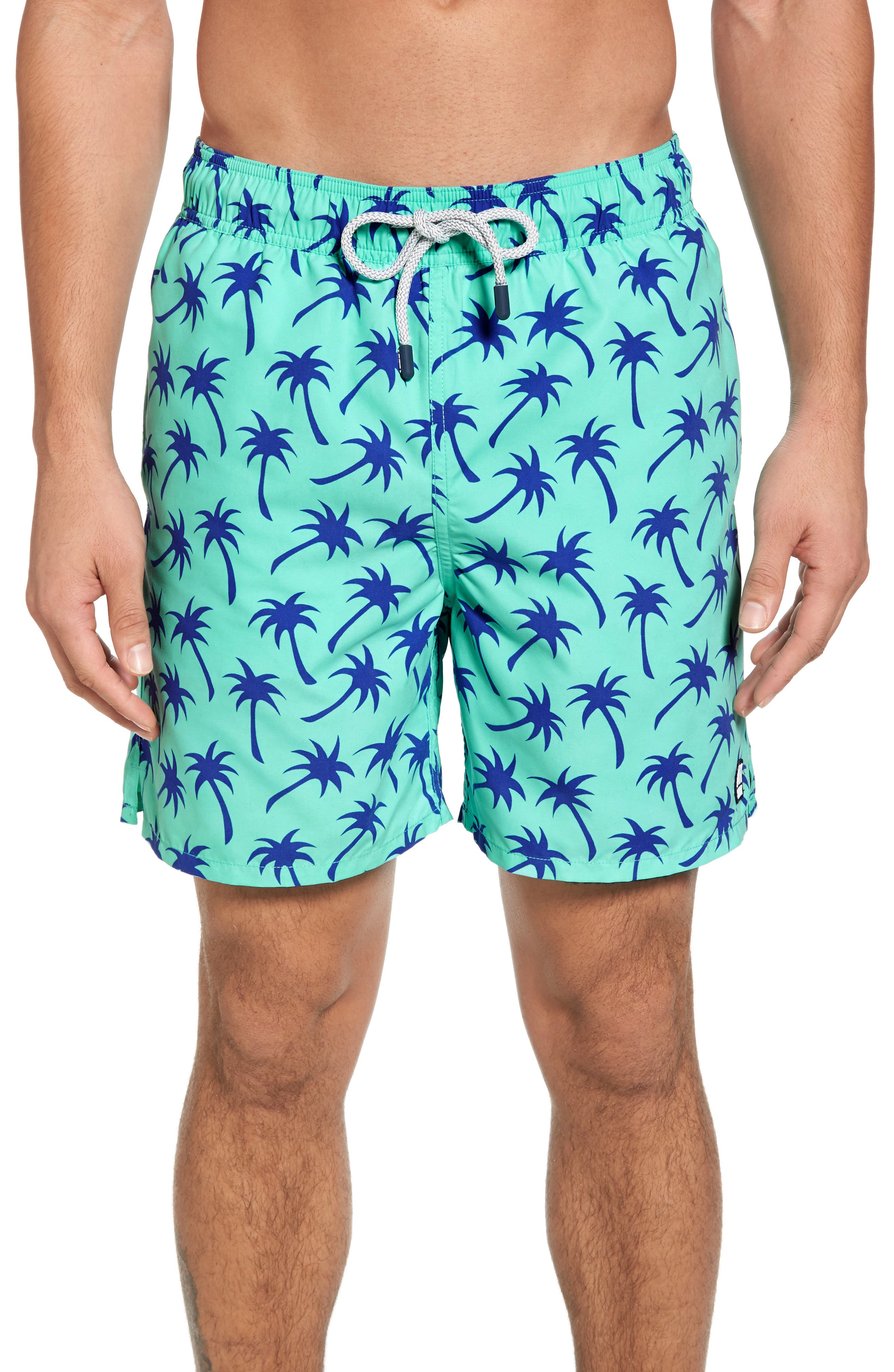 Tom & Teddy Palm Tree Print Swim Trunks, Green