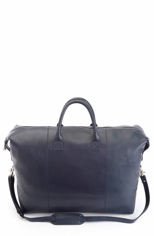 Weekender Leather Duffle Bag in Navy Blue