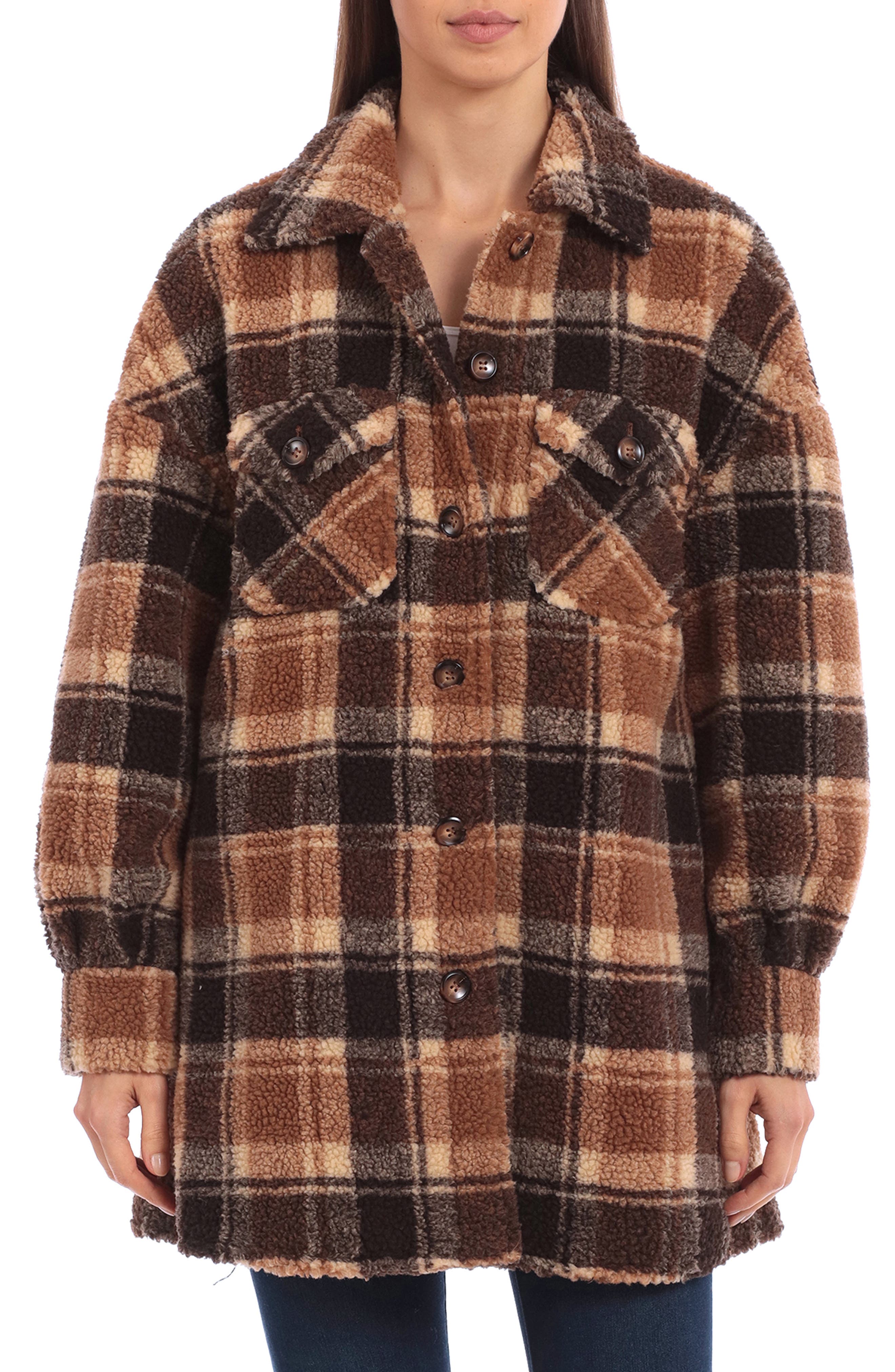 plaid teddy coat