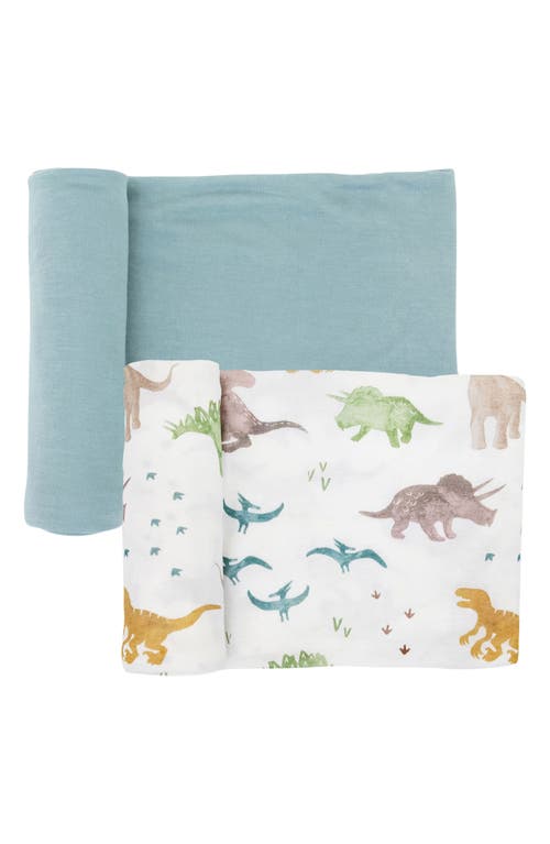 little unicorn 2-Pack Knit Swaddle in Neutral Dino Friends at Nordstrom