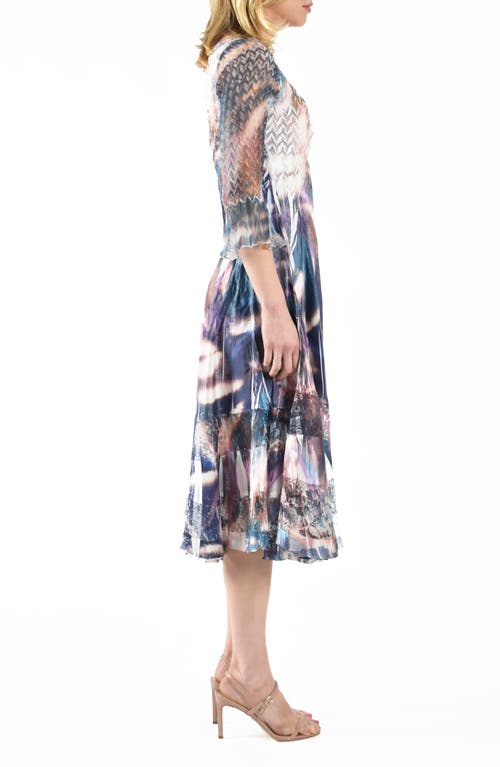 Shop Komarov Bell Sleeve Chiffon & Charmeuse Cocktail Dress In Kaleidoscope