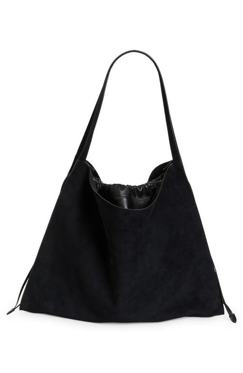 Christian Louboutin Le 54 Suede Drawstring Tote In B329 Black/ Black/ Gun Metal