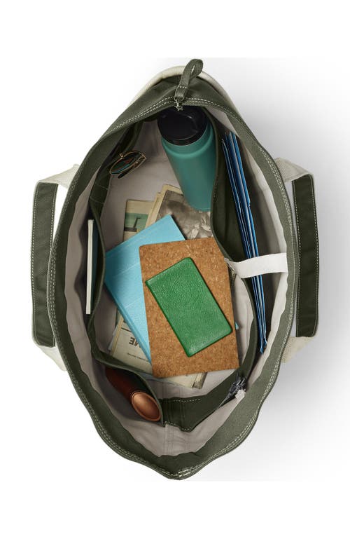 Lands' End Zip Top Canvas Tote Bag In Natural/dark Olive Green