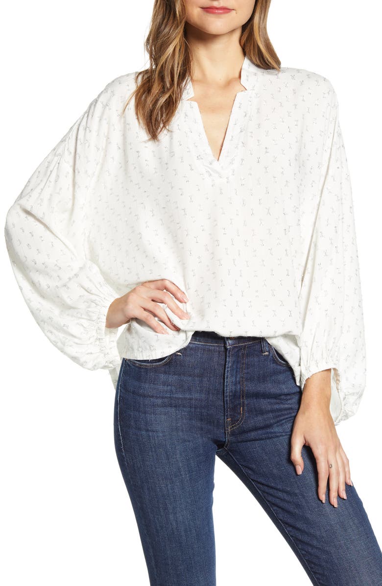 LOU & GREY Shimmer Dot Poet Blouse, Main, color, MOONLIGHT IVORY