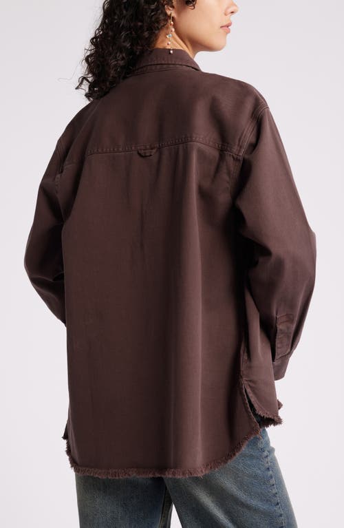 Shop Bp. Frayed Oversize Twill Workwear Shirt In Brown Coffee