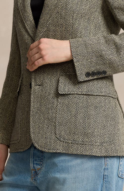 Shop Polo Ralph Lauren Heritage Herringbone Blazer In Black/cream Herringbone